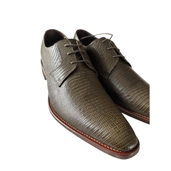 Paul Fredrick Mens US 10.5 M Italian Leather Oxford Shoes Brown Lizard Print - Picture 4 of 12